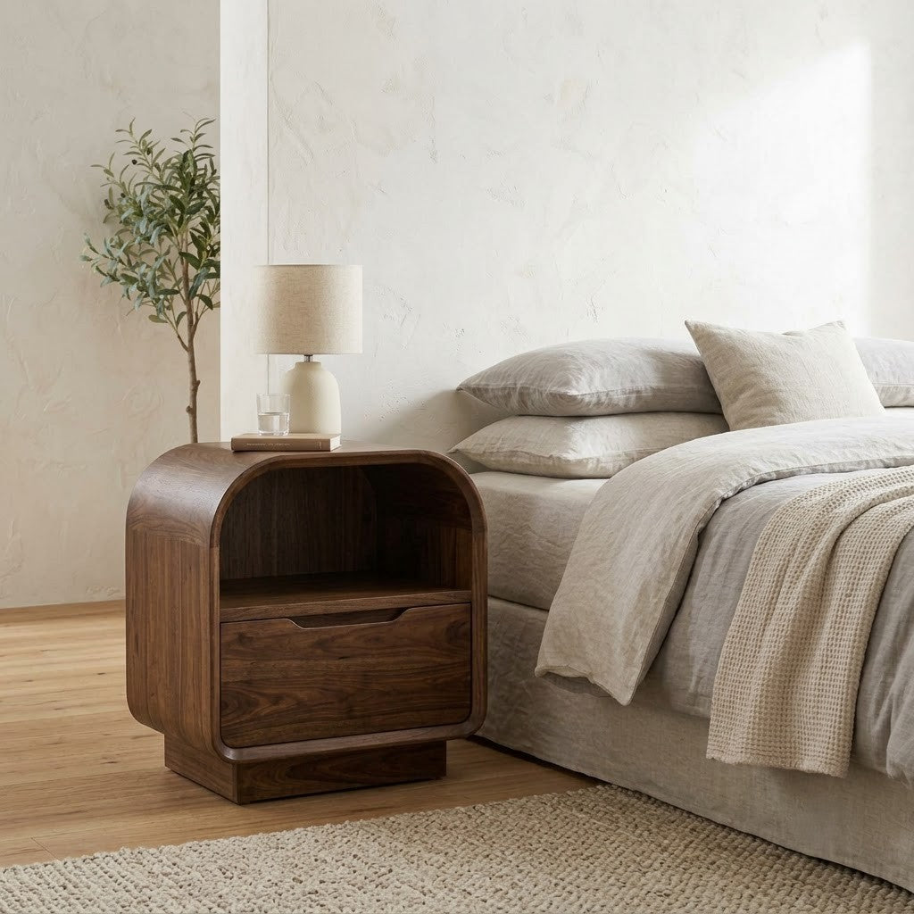 Contemporary Dark Walnut wooden bedside table with storage
