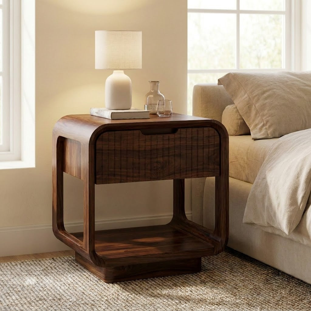 Contemporary PRITI bedside table with drawer and shelf
