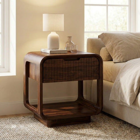 Contemporary PRITI bedside table with drawer and shelf