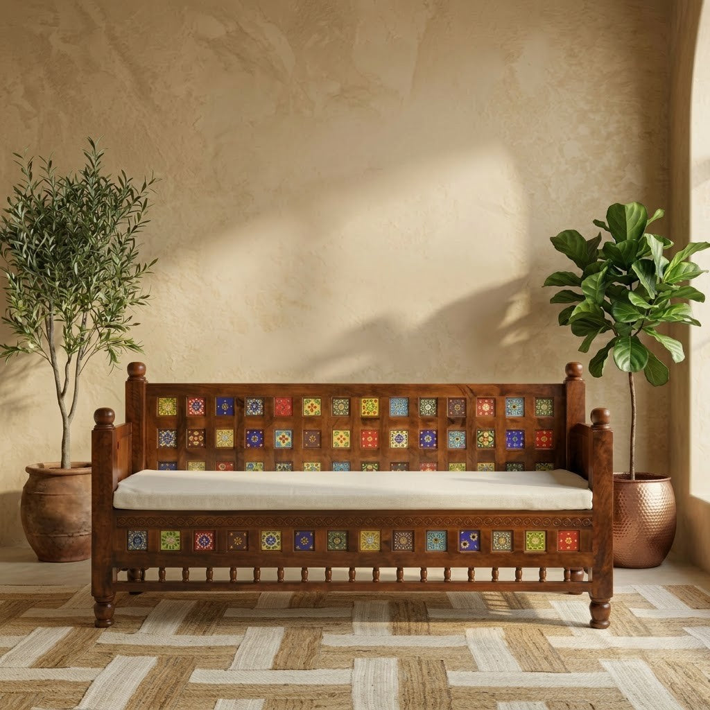 Contemporary PRITI three seater sofa with tile-inspired design