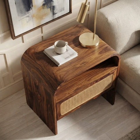 Contemporary Sheesham Wood Nightstand for Bedroom