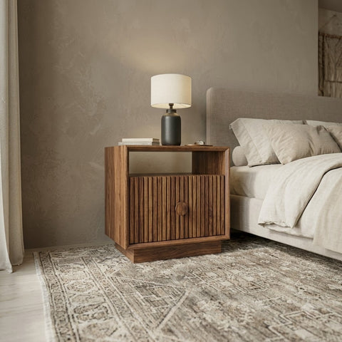 Contemporary Sheesham wood bedside table with closed storage