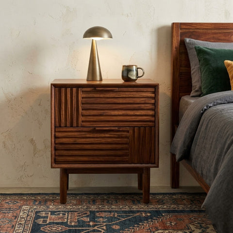 Contemporary Sheesham wood bedside table with two drawers