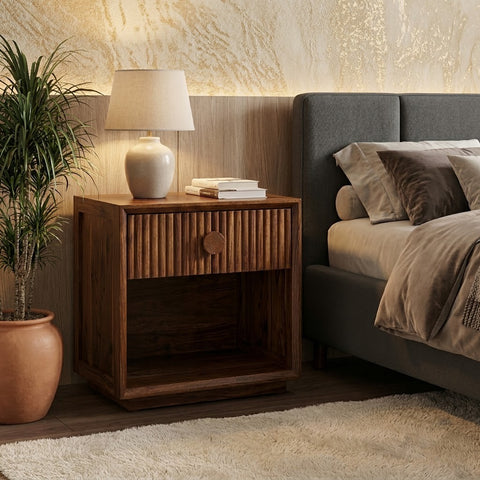 Contemporary Sheesham wood nightstand 20 x 18 x 24 inches