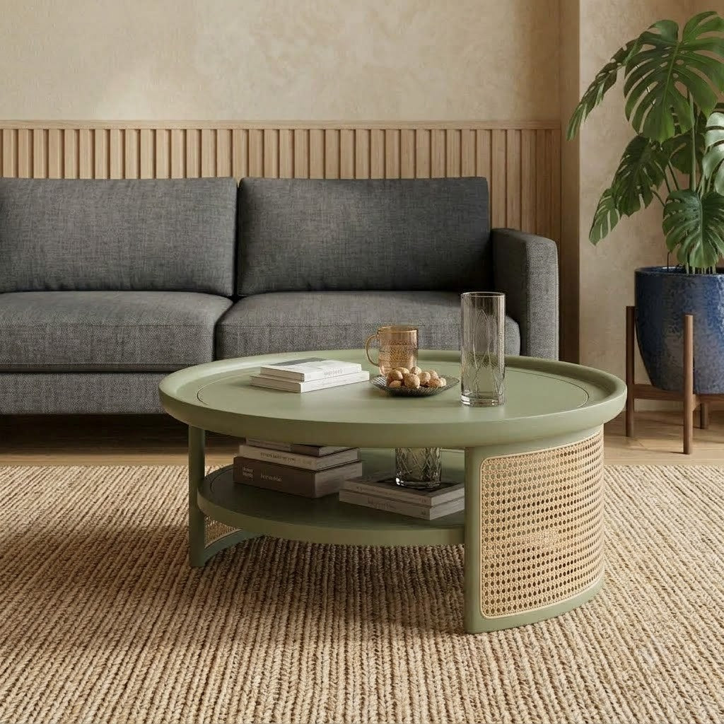 Contemporary cane coffee table for living room and bedroom