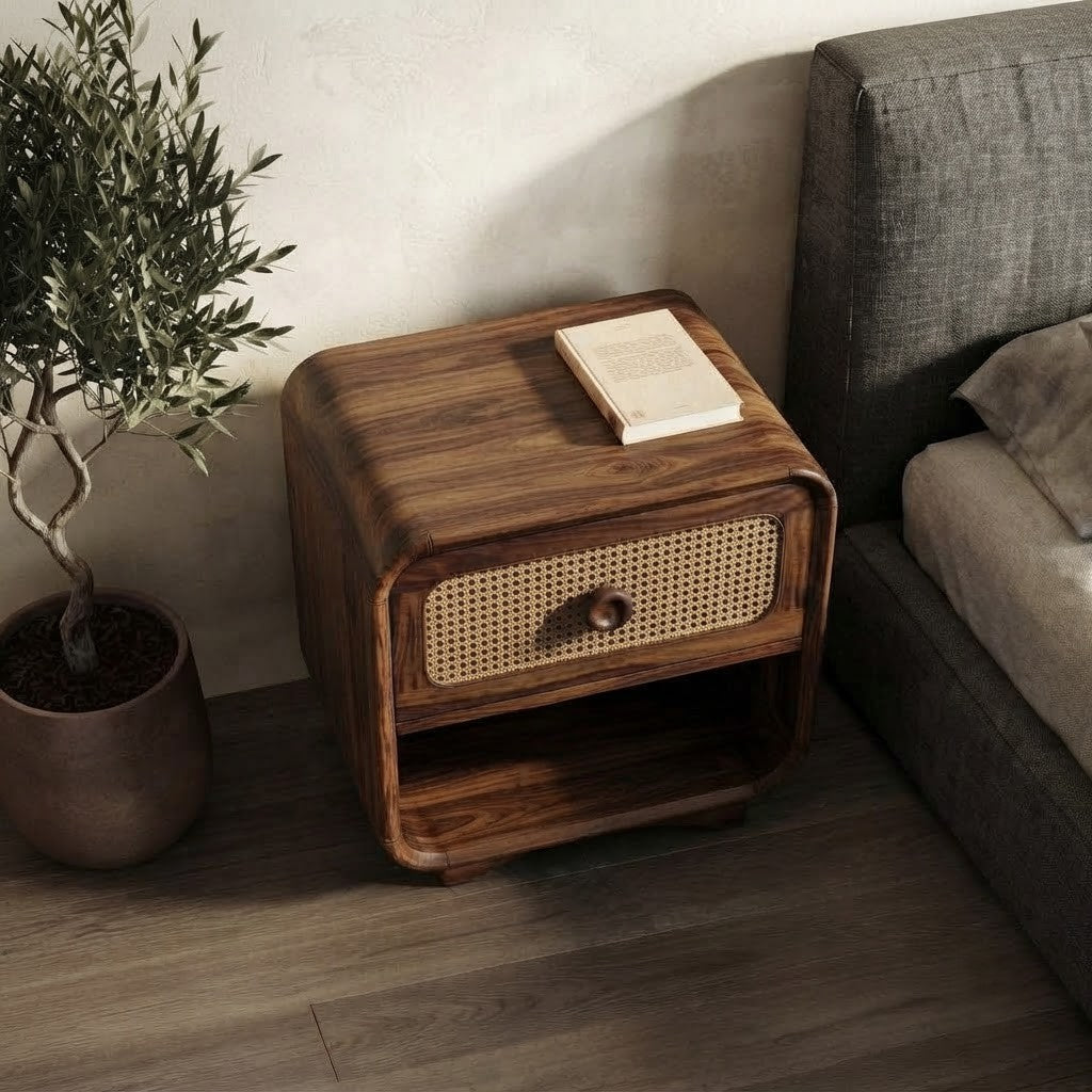 Contemporary wooden bedside table with storage by PRITI