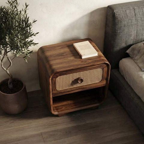 Contemporary wooden bedside table with storage by PRITI