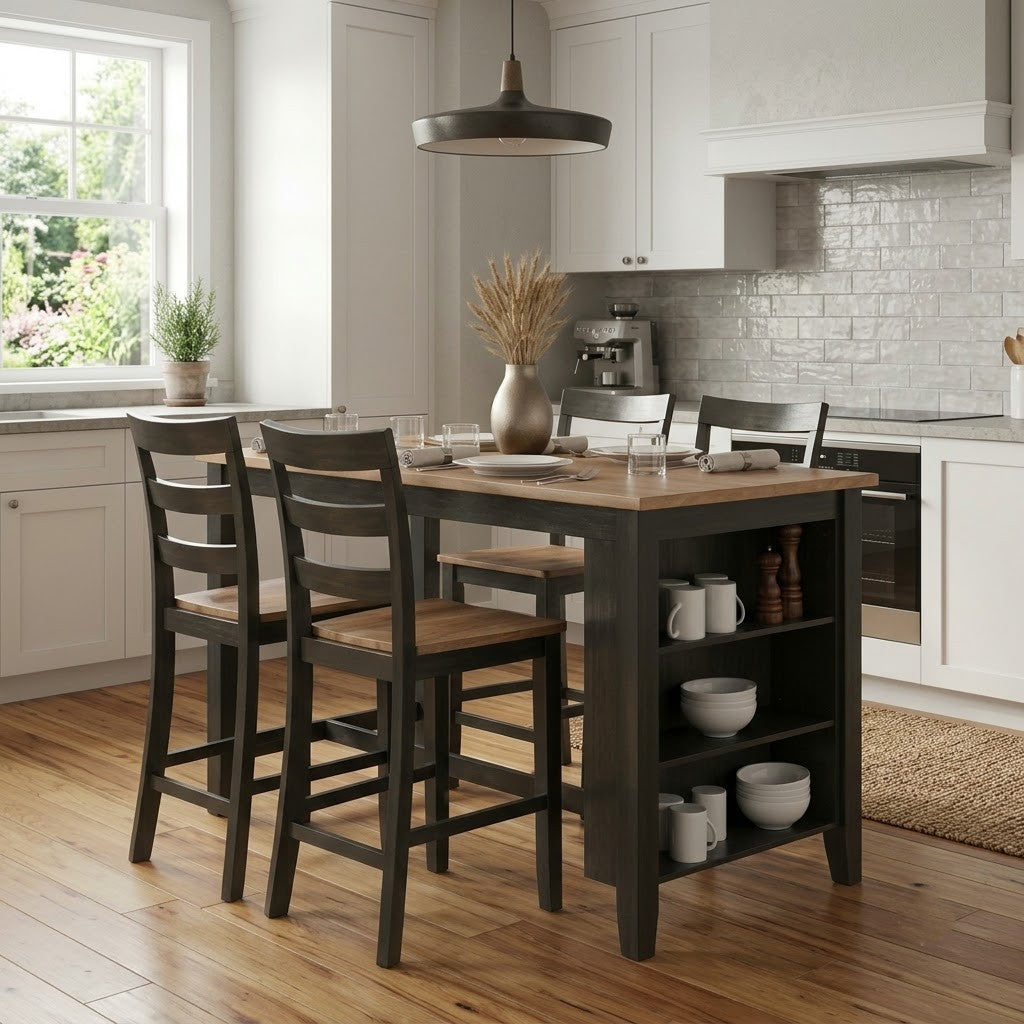 Counter height kitchen dining set with four barstool chairs