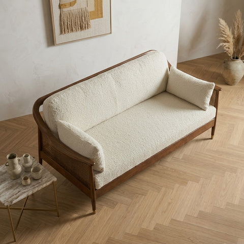 Crème boucle 3 seater sofa for contemporary living room