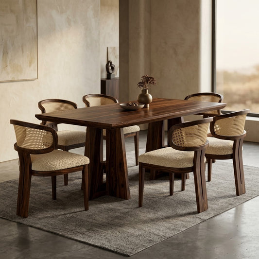 Dark Walnut 6 seater wooden dining set for modern homes