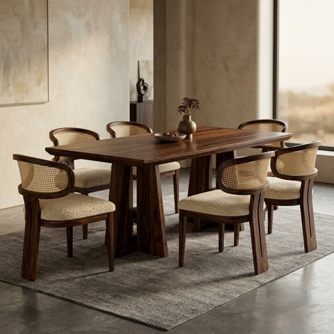 Dark Walnut 6 seater wooden dining set for modern homes