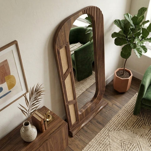 Dark Walnut Full Length Wooden Mirror for Home Décor