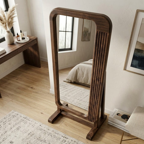 Dark Walnut Full Length Wooden Mirror for Living Room