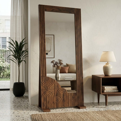 Dark Walnut Full Length Wooden Mirror for Living Spaces
