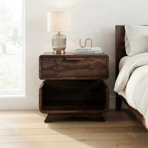 Dark Walnut Sheesham Wood Nightstand for Bedroom