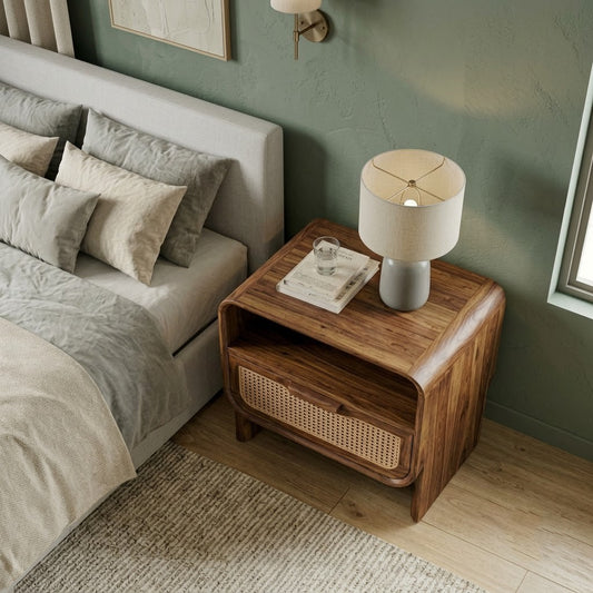 Dark Walnut Sheesham Wooden Bedside Cabinet for Modern Bedroom