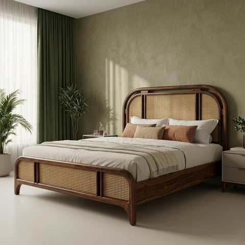 Dark Walnut Sheesham wood bed without storage for bedroom