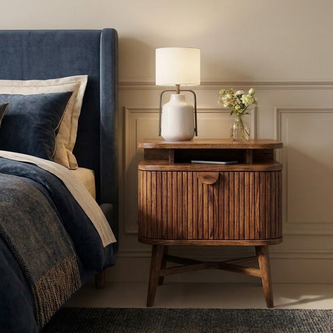 Dark Walnut Sheesham wood nightstand for modern bedroom
