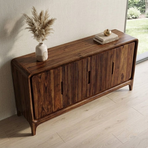 Dark Walnut Sheesham wood storage cabinet with shelves