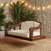 Dark Walnut Sheesham wood swing with crème boucle fabric for home décor