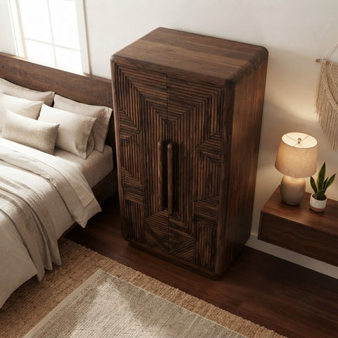 Dark Walnut Sheesham wood wardrobe for bedroom storage