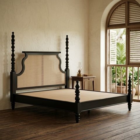 Dark Walnut Sheesham wooden bed frame for bedroom