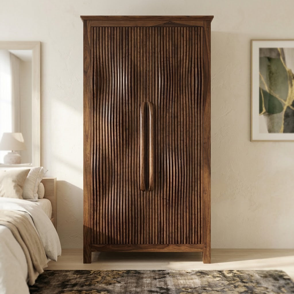 Dark Walnut Sheesham wooden cupboard for bedroom storage
