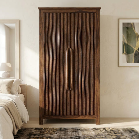 Dark Walnut Sheesham wooden cupboard for bedroom storage