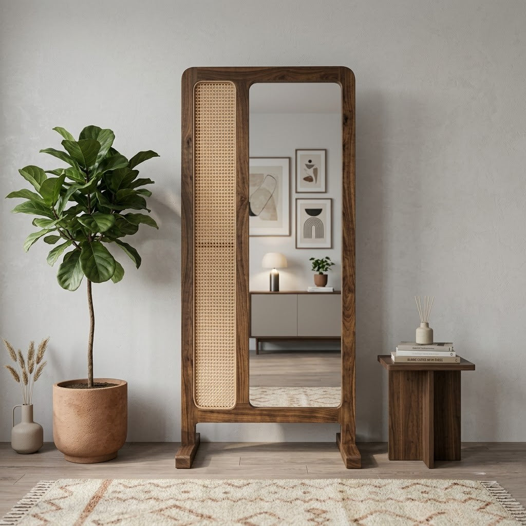 Dark Walnut Sheesham wooden dressing mirror for modern bedroom