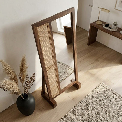 Dark Walnut Wood Framed Full Length Mirror for Living Room