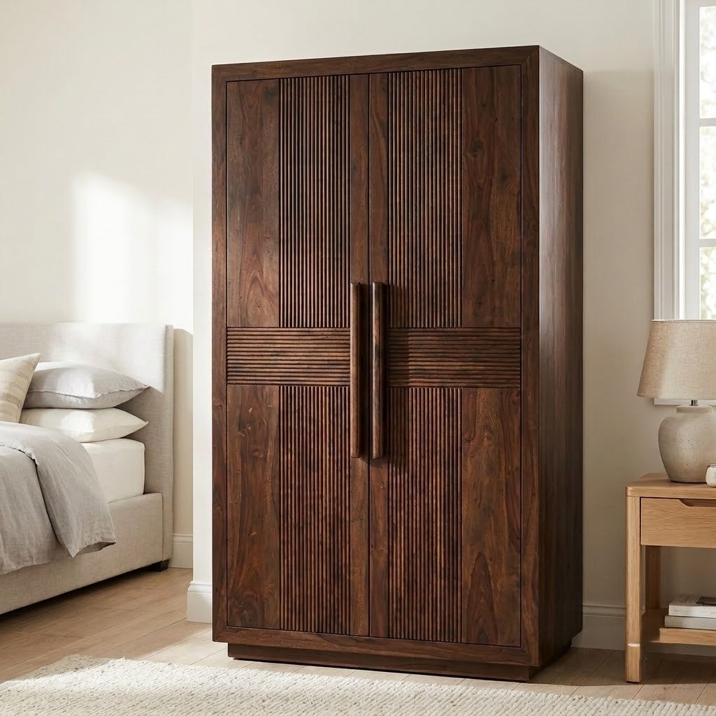 Dark Walnut Wooden Clothes Cabinet for Modern Bedrooms