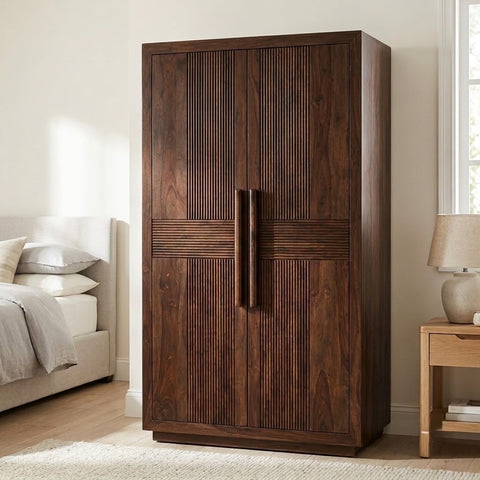 Dark Walnut Wooden Clothes Cabinet for Modern Bedrooms