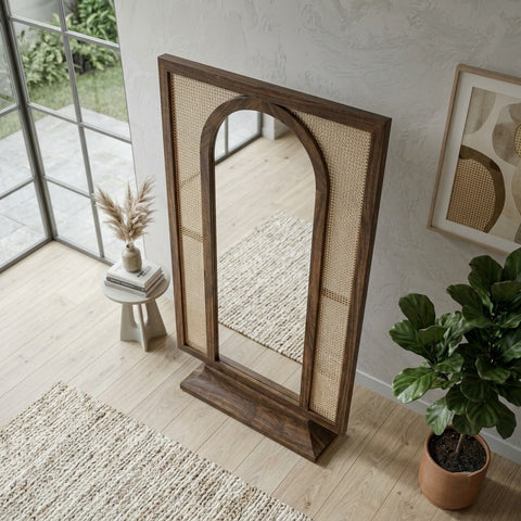 Dark Walnut Wooden Dressing Mirror for Bedroom & Entryway