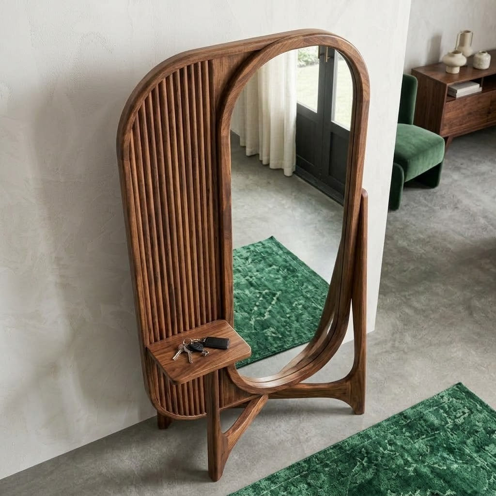 Dark Walnut Wooden Full Length Mirror for Bedroom