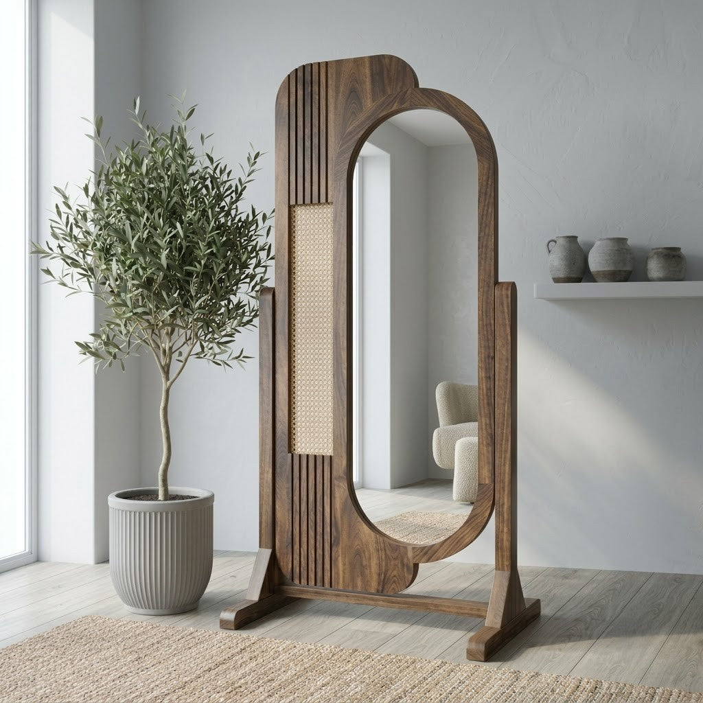 Dark Walnut Wooden Vertical Mirror for Dressing Room