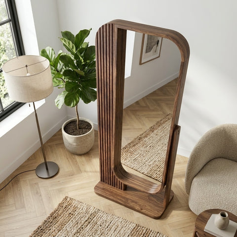 Dark Walnut full length mirror with solid wood frame for dressing room