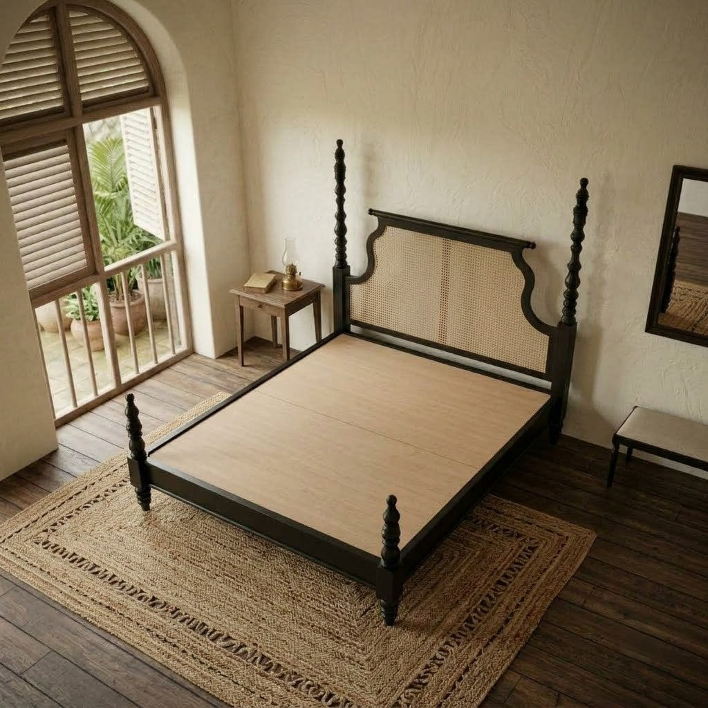 Dark Walnut wooden Queen size bed for contemporary home