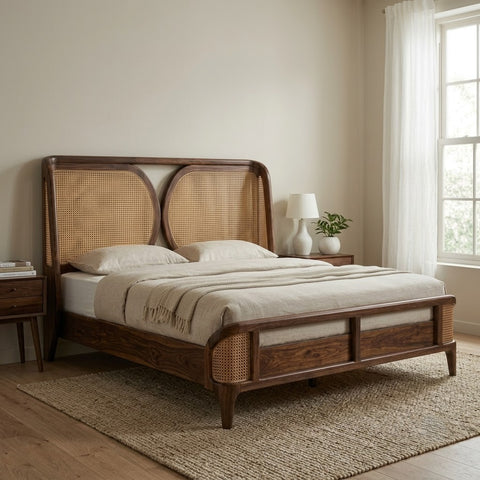 Dark Walnut wooden bed without storage for modern bedroom