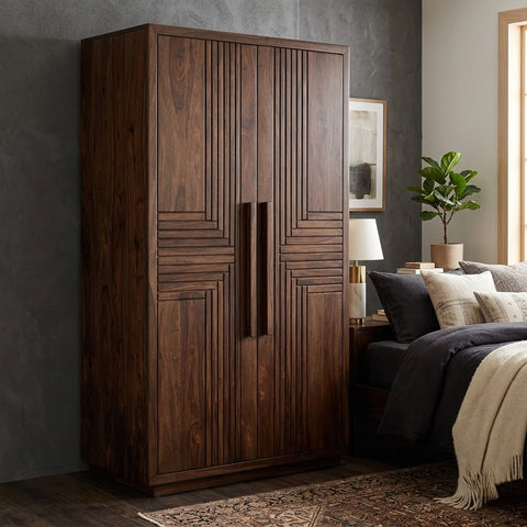Dark Walnut wooden cupboard for bedroom clothes storage