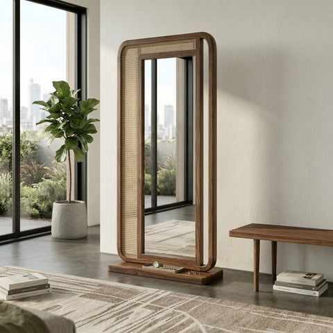 Dark Walnut wooden dressing mirror for bedroom and entryway