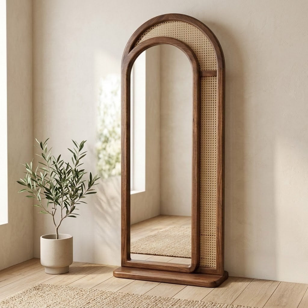 Dark Walnut wooden full length mirror for bedroom entryway