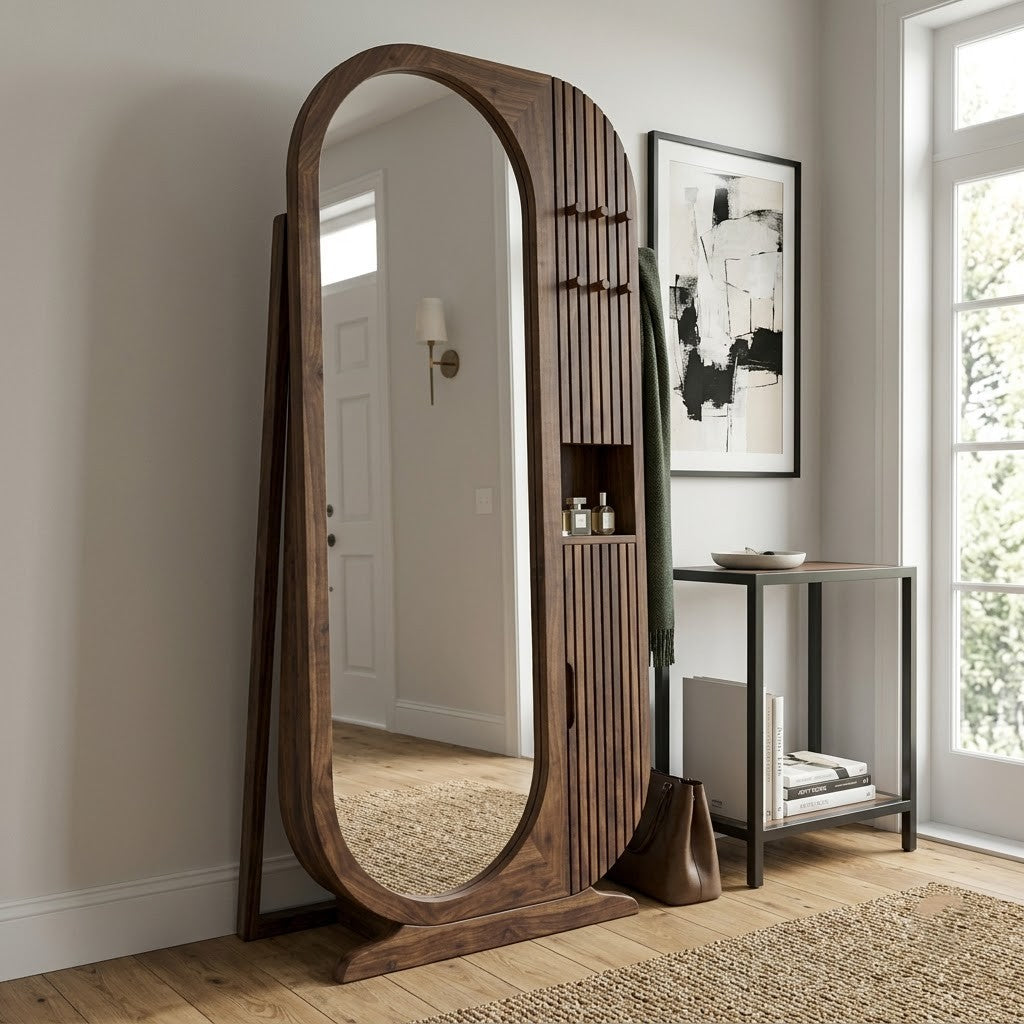 Dark Walnut wooden full length mirror for living room