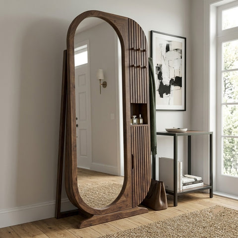 Dark Walnut wooden full length mirror for living room