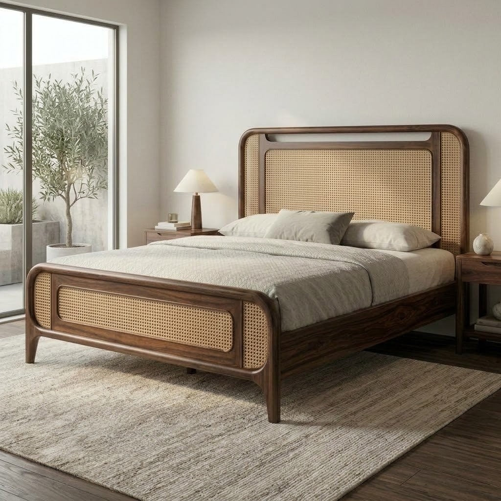 Dark Walnut wooden king bed for modern bedroom