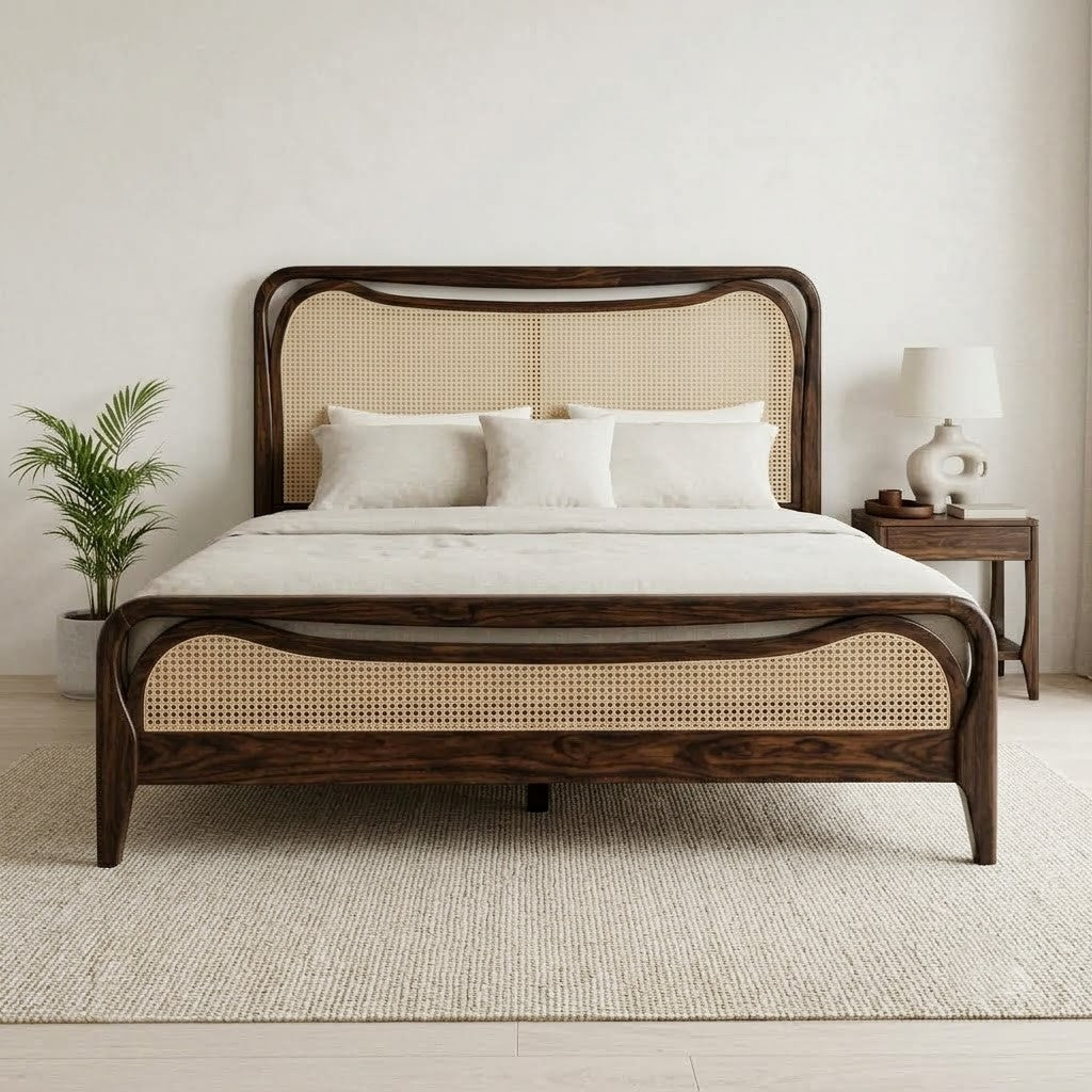 Dark Walnut wooden king bed without storage