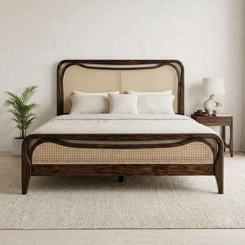 Dark Walnut wooden king bed without storage