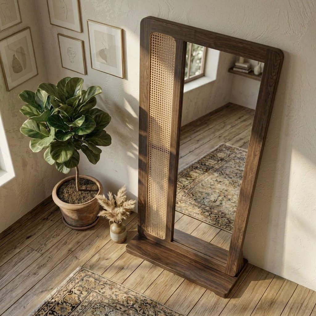 Dark Walnut wooden mirror for bedroom and living room