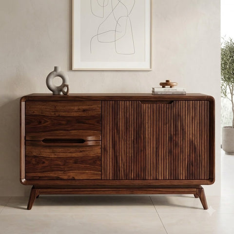 Dark Walnut wooden storage cabinet with hinged doors