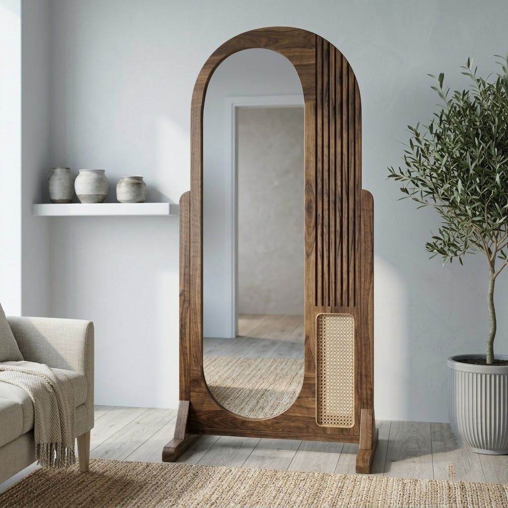 Dark Walnut wooden vertical mirror for bedroom and entryway