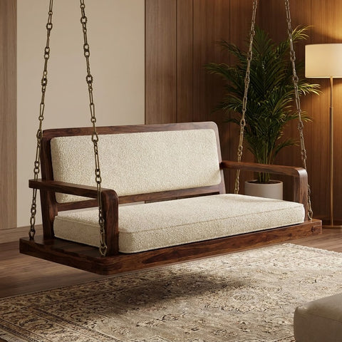 Dark walnut Sheesham wood 2 seater jhula for living room balcony and veranda